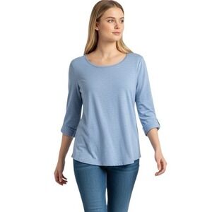 Chico's Size 1 US M The Ultimate Tee 3/4 Roll Tab Sleeves Cotton Modal Knit Blue